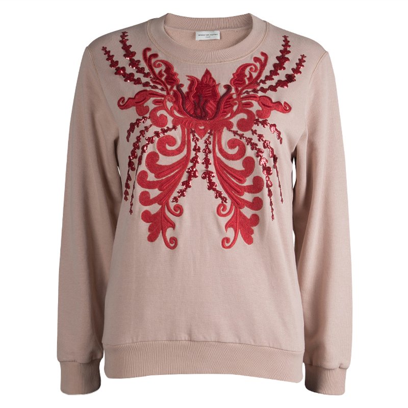 Dries Van Noten Pastel Pink Embroidered Embellished Sweatshirt S