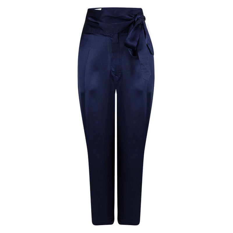 Dries van Noten Blue Satin Front Tie Detail Pants M