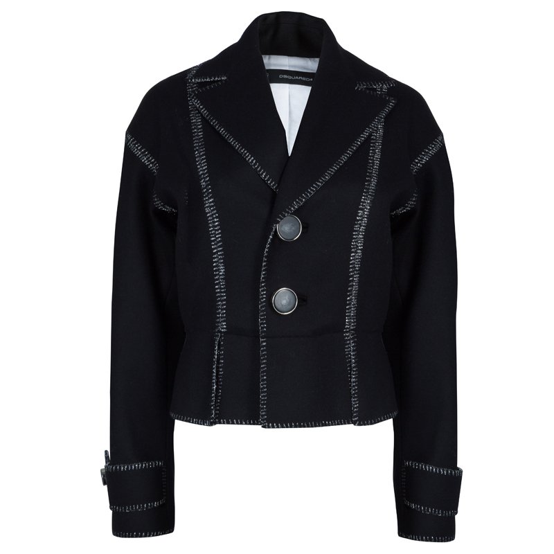  Dsquared2 Black Wool Metallic Edging Detail Blazer M