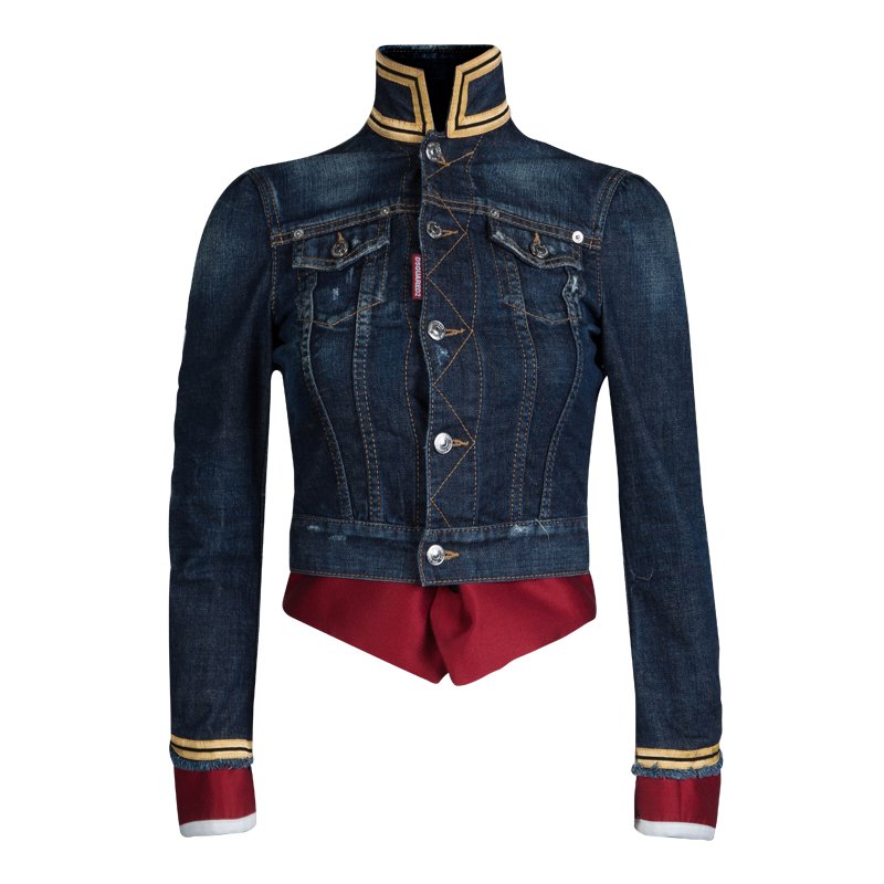 Download DSquared2 Indigo Denim Mock Waistcoat Layer Distressed Jacket S Dsquared2 | TLC