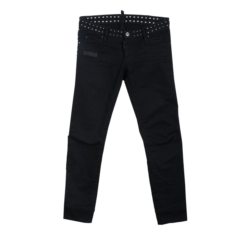 Pre Owned Dsquared2 Black Studded Denim Jeans S