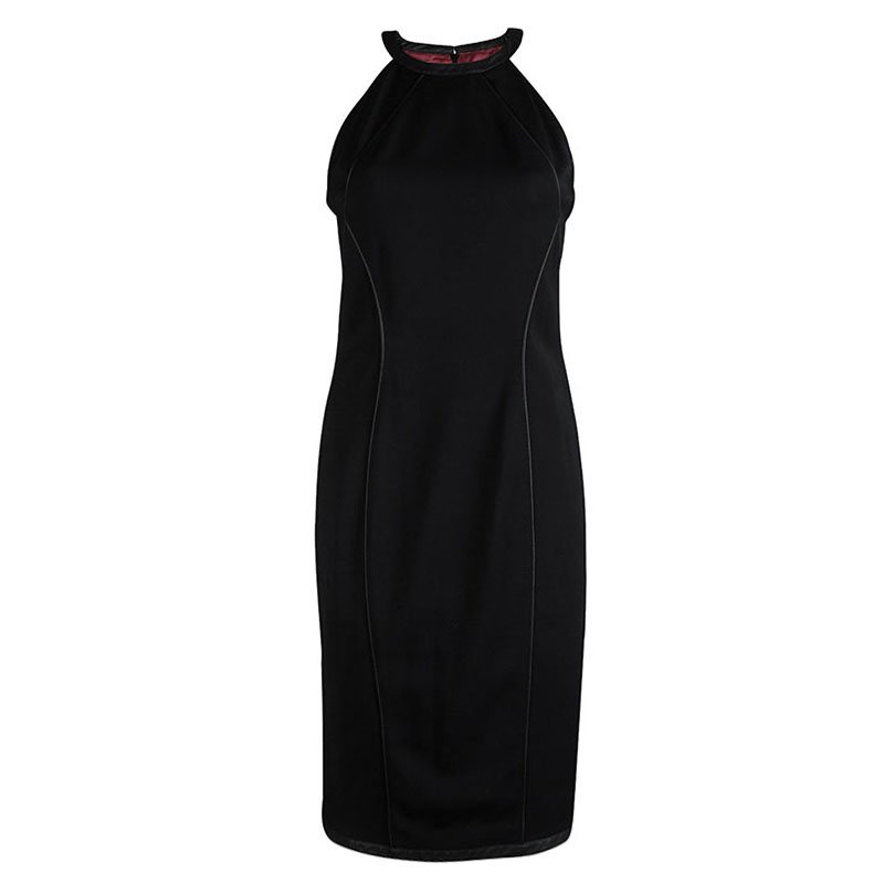 Pre Owned Dsquared2 Black Leather Trim Sleeveless Dress M