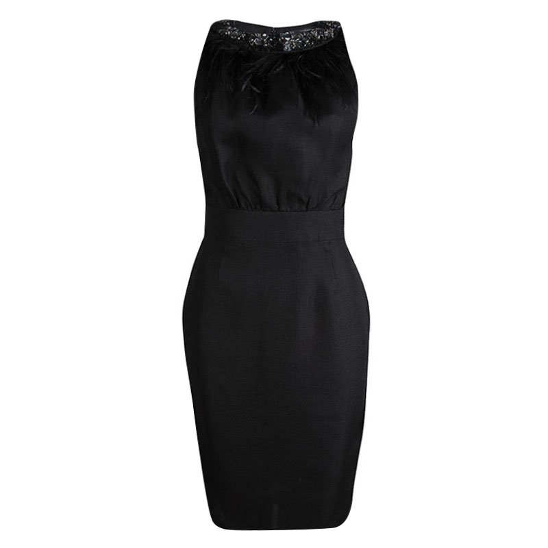 Pre Owned DSquared2 Black Silk Feather Detail Embellished Sleeveless Dress S