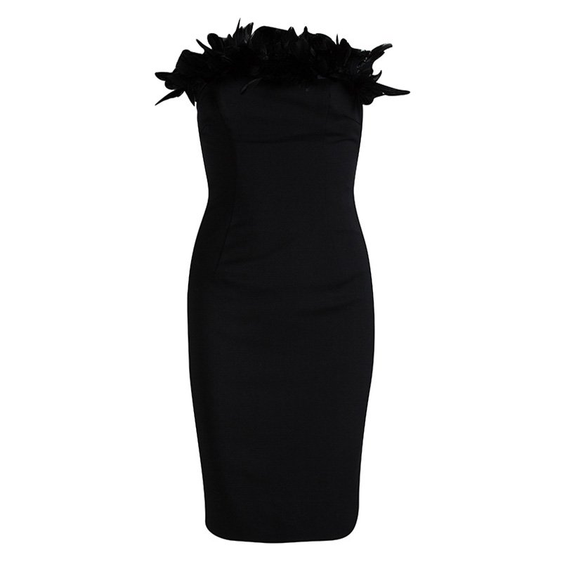 Pre Owned Dsquared2 Black Wool Goose Feather Detail Strapless Dress S