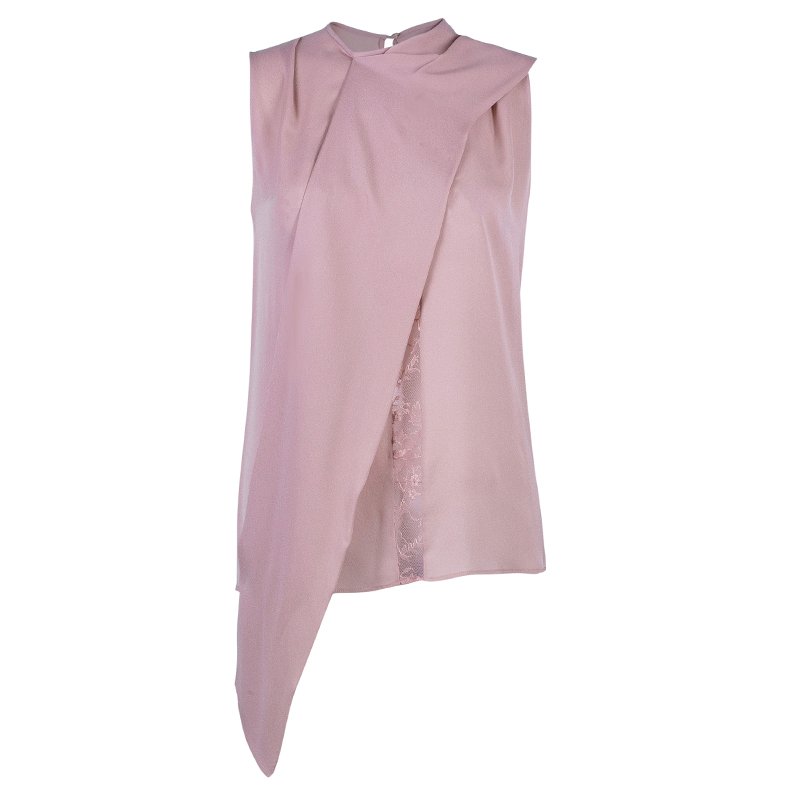 Elie Saab Blush Pink Lace Insert Sleeveless Top S