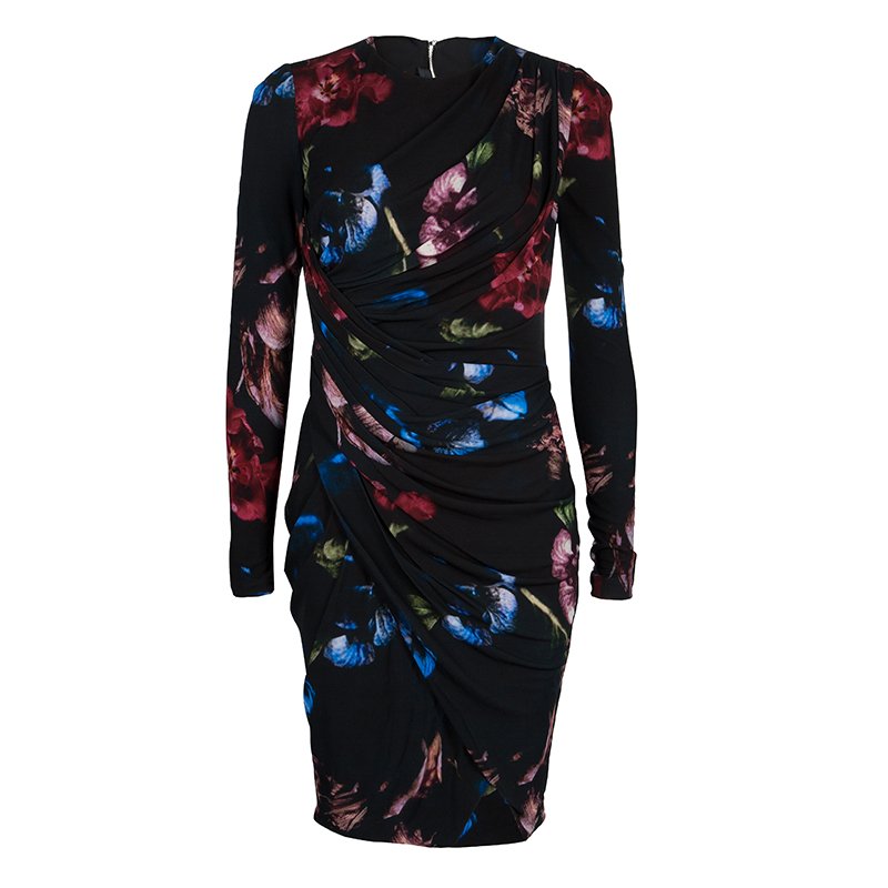 Pre Owned Elie Saab Black Floral Print Dress S