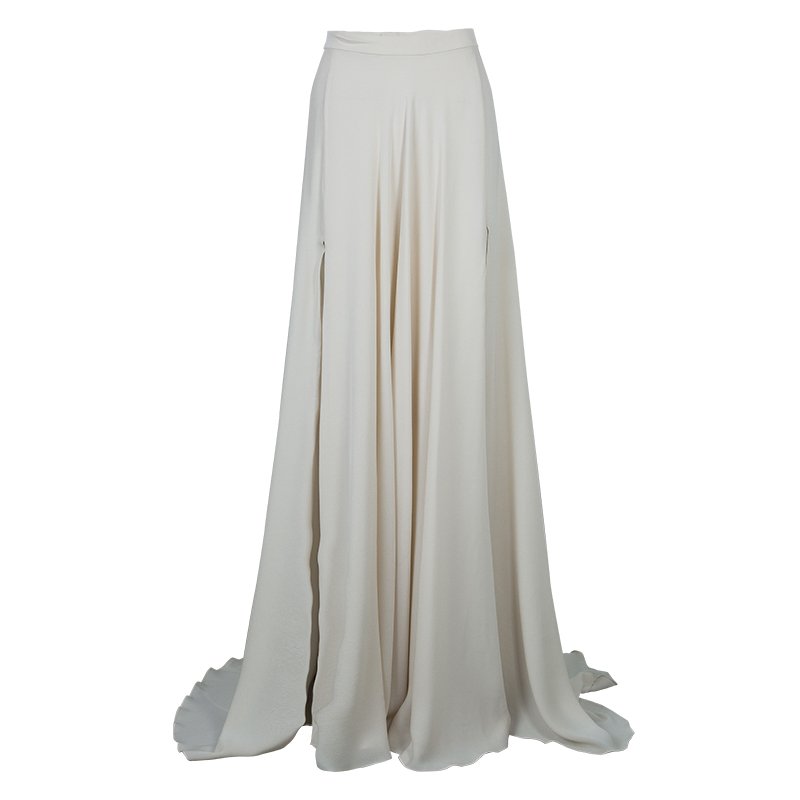 Pre Owned Elie Saab Ivory Double Slit Maxi Skirt M