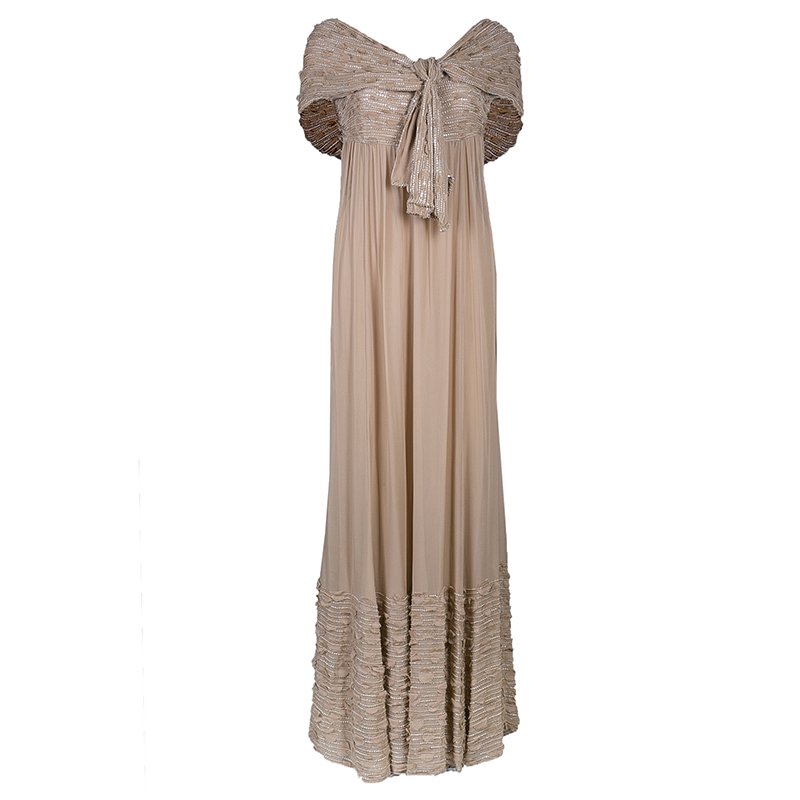 Elie Saab Beige Beaded Gown M