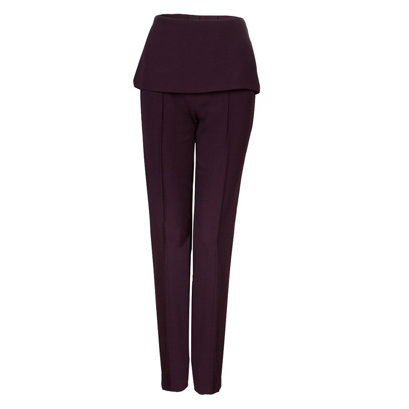 Pre Owned Elie Saab Burgundy High Waist Trousers S
