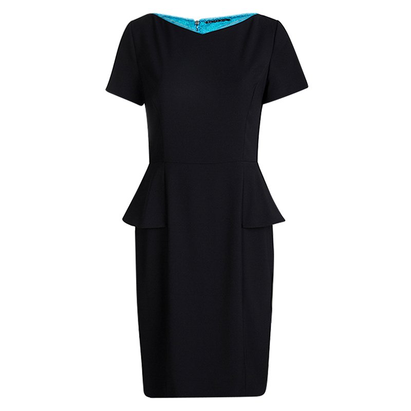 Elie Tahari Black Short Sleeve Half Peplum Sybil Dress M
