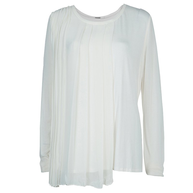 Pre Owned Elie Tahari White Pleated Top XL