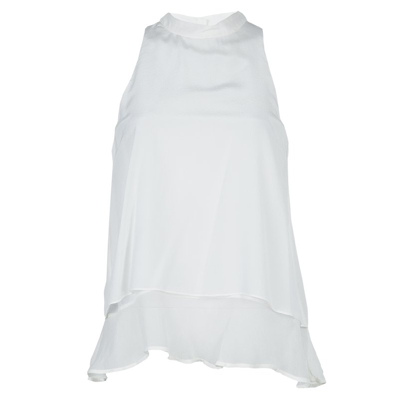 Elizabeth and James White Mandarin Collar Sleeveless Silk Blouse S