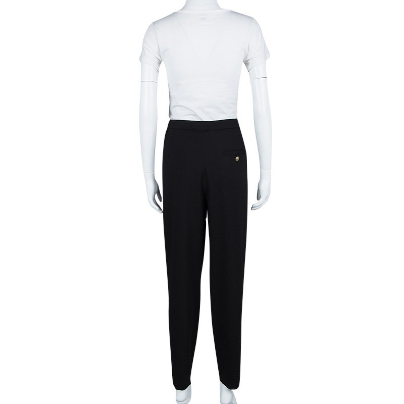 Pre Owned Emilio Pucci Black Wool Pleated High Waist Loose Fit Trousers L