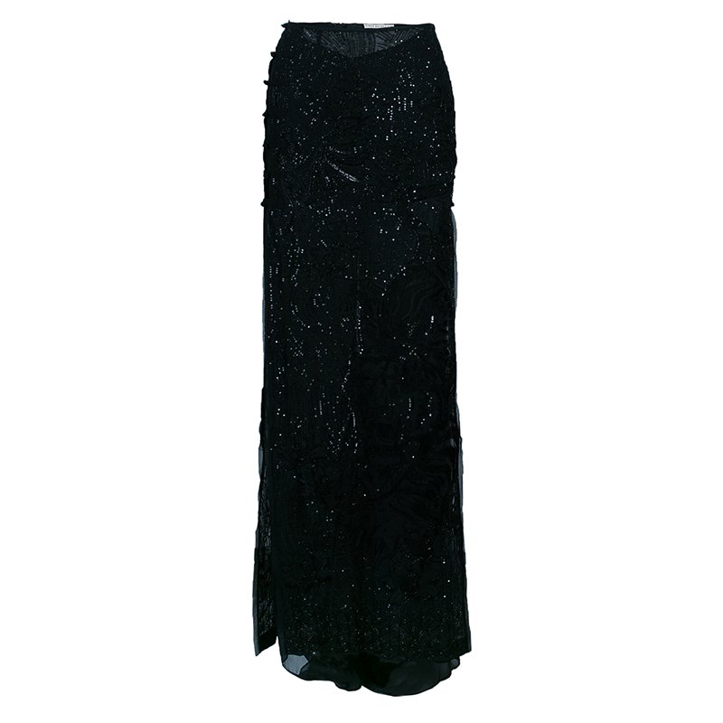 Pre Owned Emilio Pucci Black Beaded Maxi Skirt M