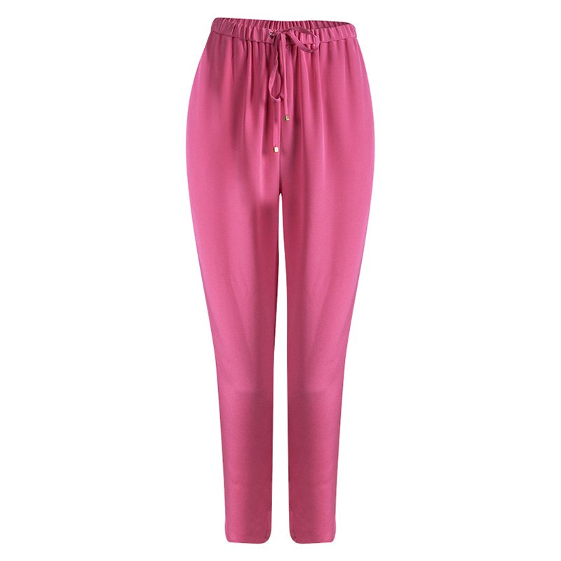 Pre Owned Emilio Pucci Pink Silk Tie Detail Trousers L