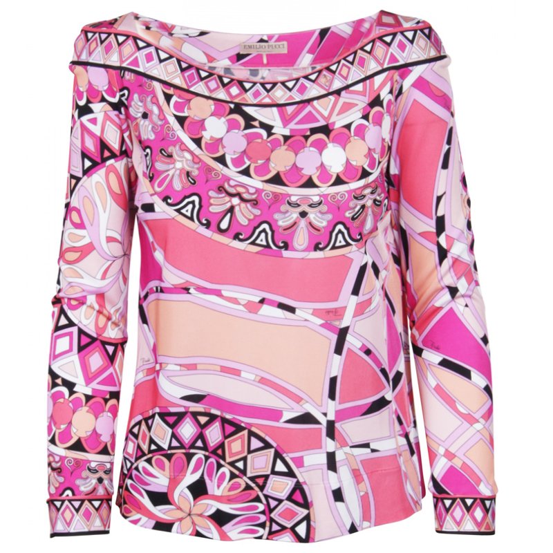 Emilio Pucci Pink Printed Knit Long Sleeve Top M