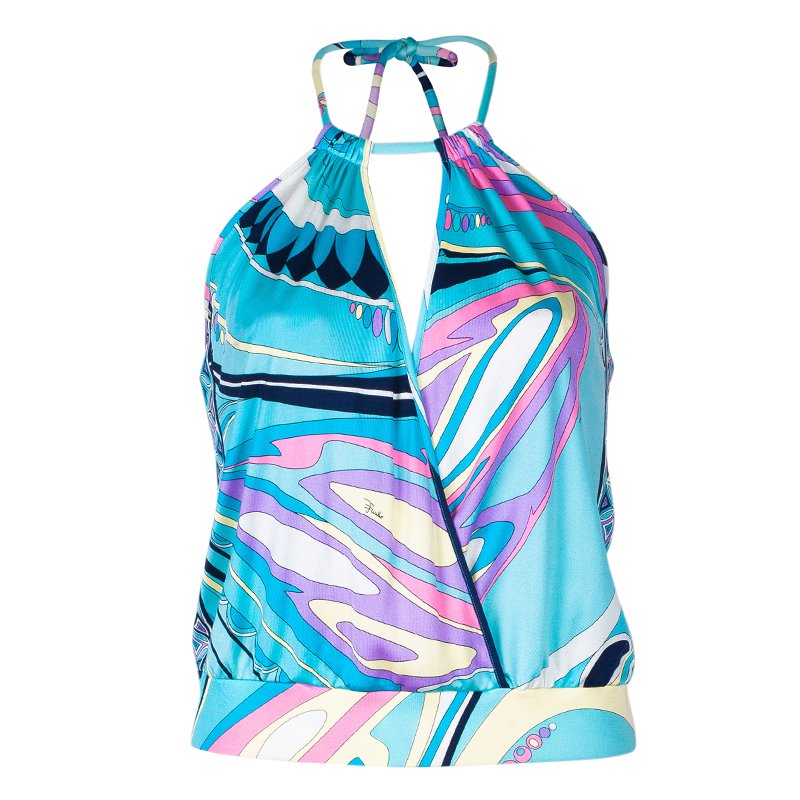 Pre Owned Emilio Pucci Mutlicolor Halterneck Top S