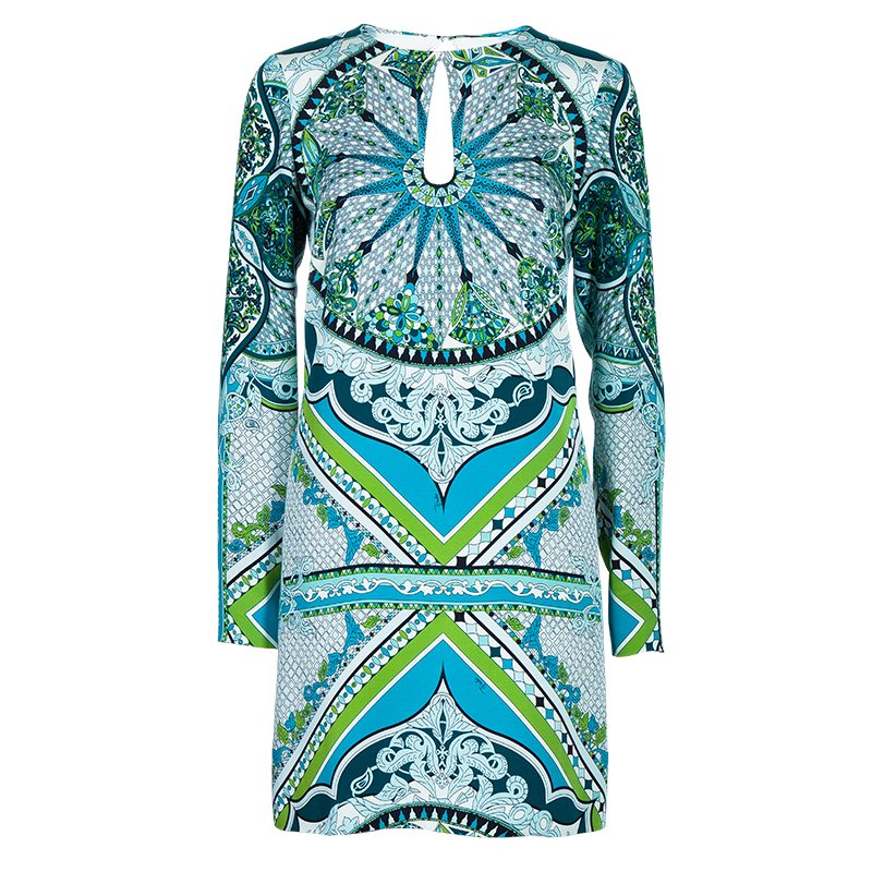 Pre Owned Emilio Pucci Multicolor Printed Long Sleeve Shift Dress S