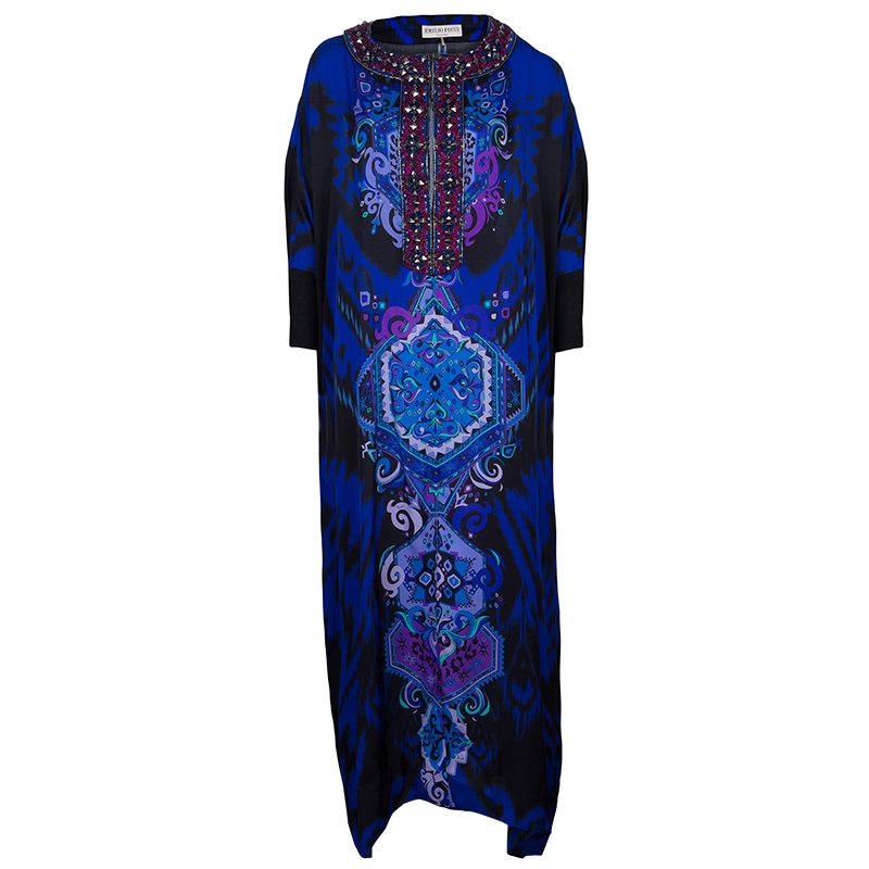 Pre Owned Emilio Pucci Multi-Print Embellished Kaftan S
