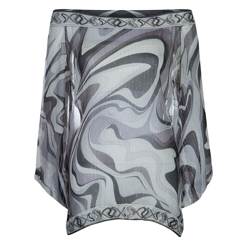 Emilio Pucci Grey Chiffon Print Top M