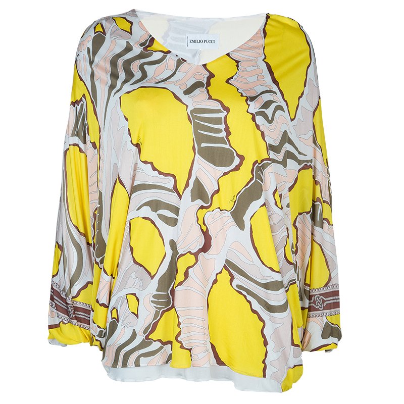 مملوكة مسبقًا توب إيميليو بوتشي بأكمام واسعة وطباعة متعددة الألوان S