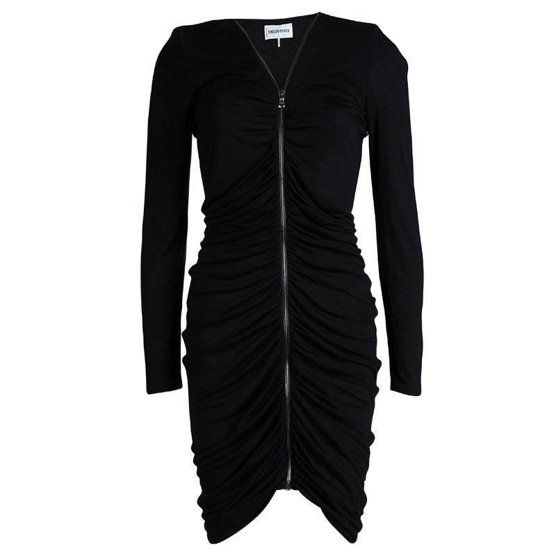 Emilio Pucci Black Knit Ruched Zip Front Dress M