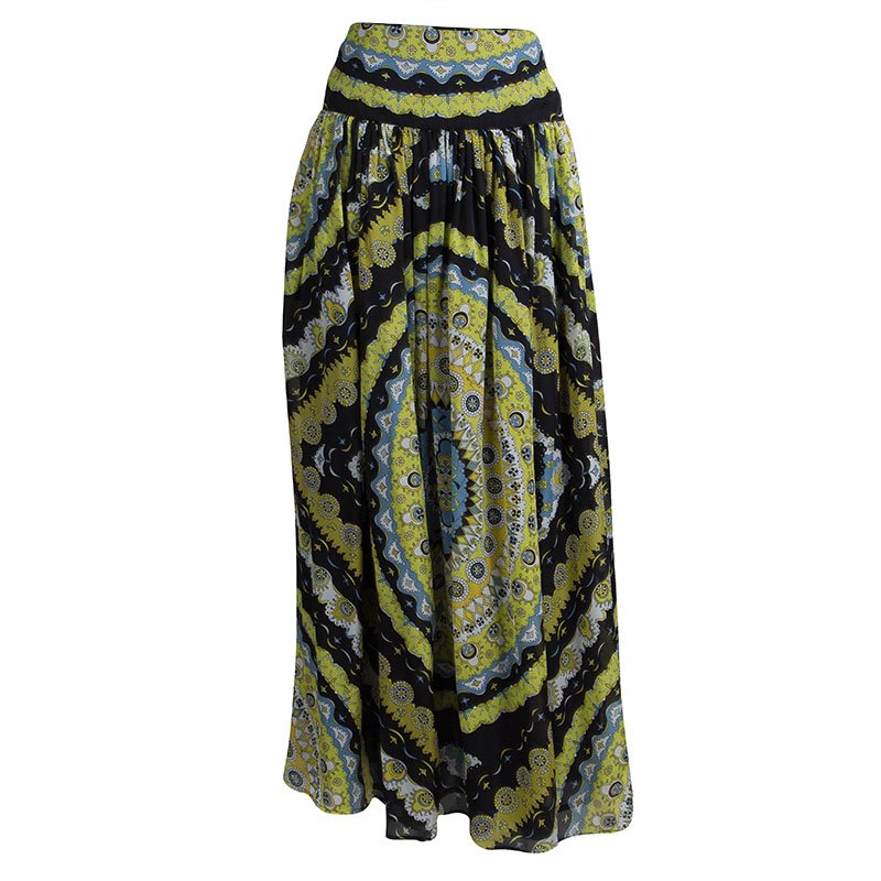 Emilio Pucci Multicolor Printed Silk Gathered Maxi Skirt S