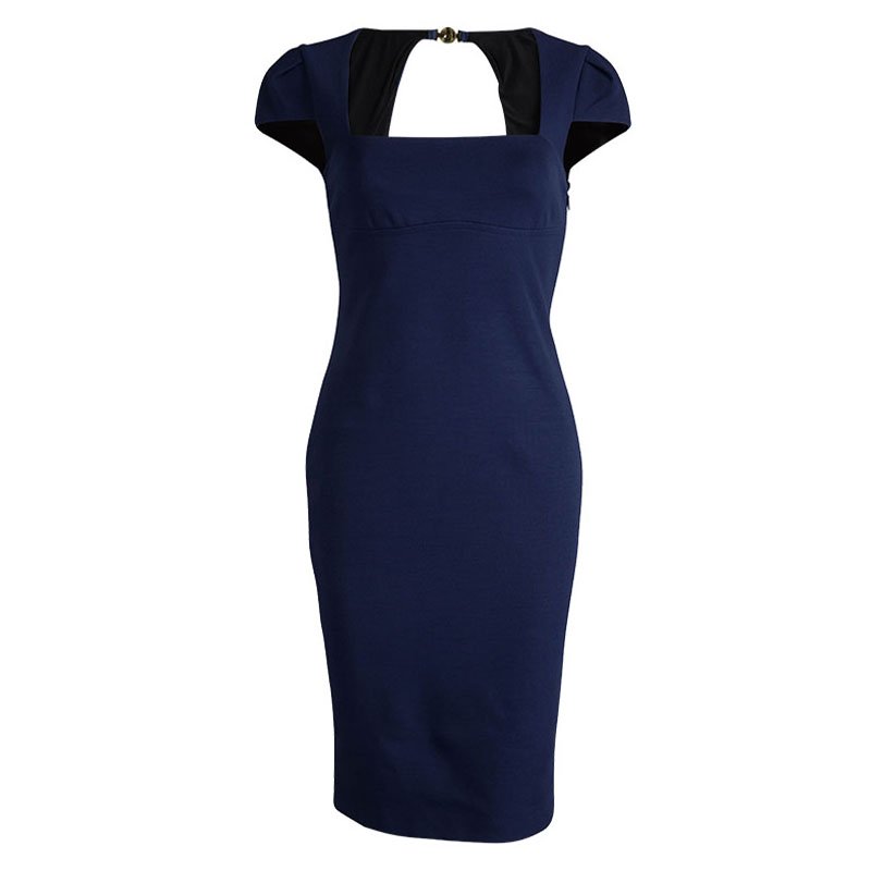 مملوكة مسبقًا Emilio Pucci Navy Blue Cap Sleeve Fitted Dress S