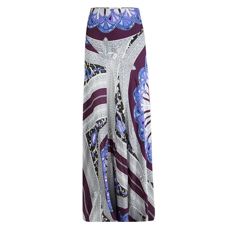 Emilio Pucci Multicolor Printed Silk Gathered Maxi Skirt S