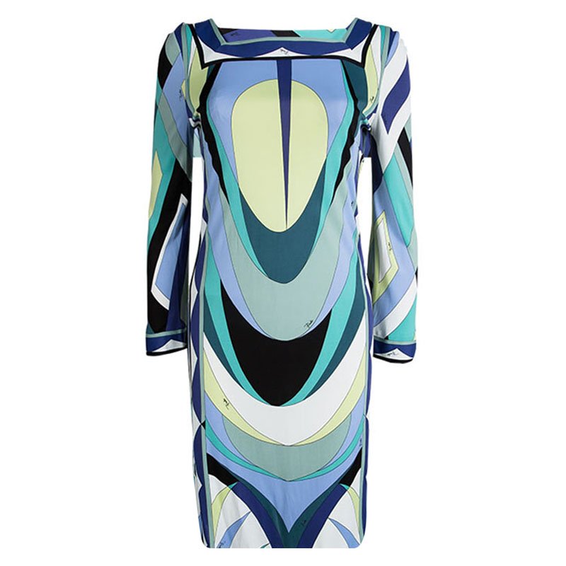 Pre Owned فستان إيميليو بوتشي تريكو مطبوع متعدد الألوان واسع M