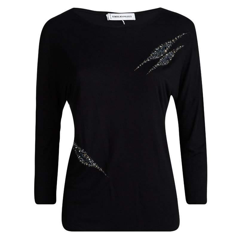 Emilio Pucci Black Embellished Long Sleeve Top S