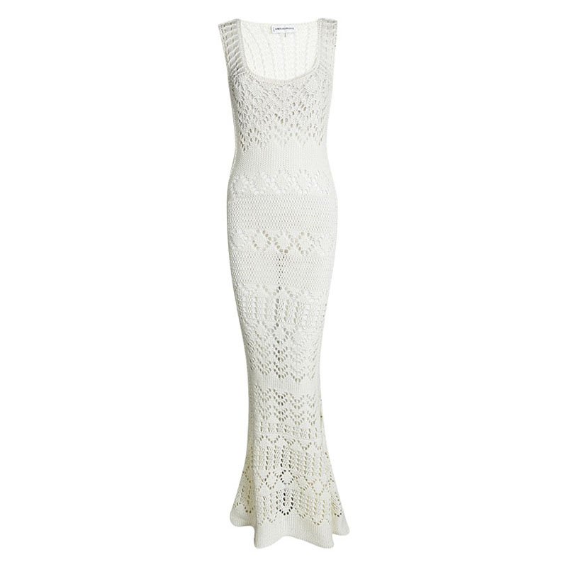 Pre Owned Emilio Pucci Cream Perforated Chunky Knit Sleeveless Maxi Dress M