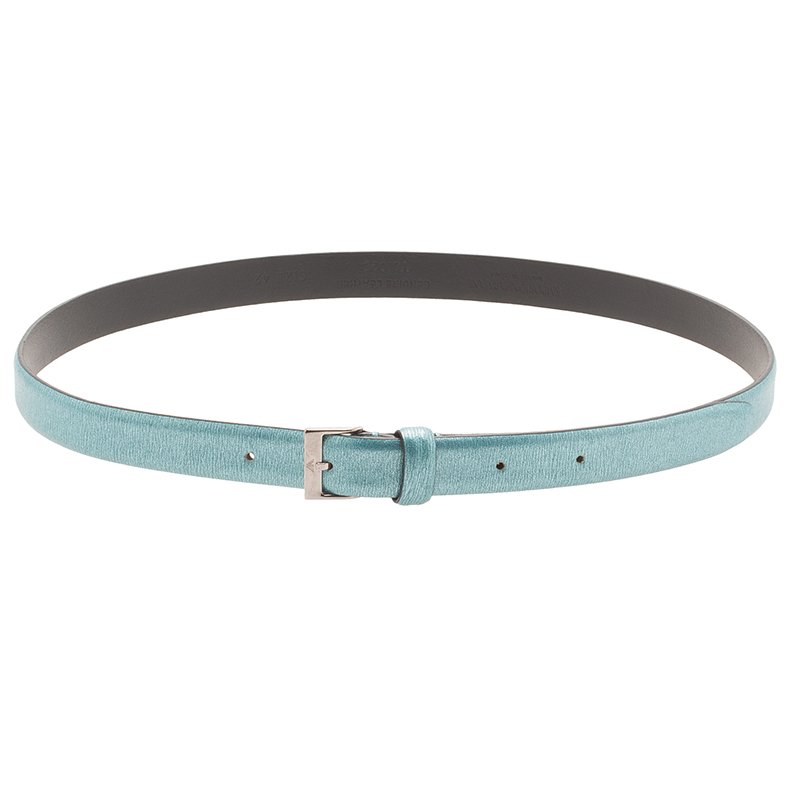 Pre Owned Emporio Armani Metallic Blue Skinny Belt 105 CM