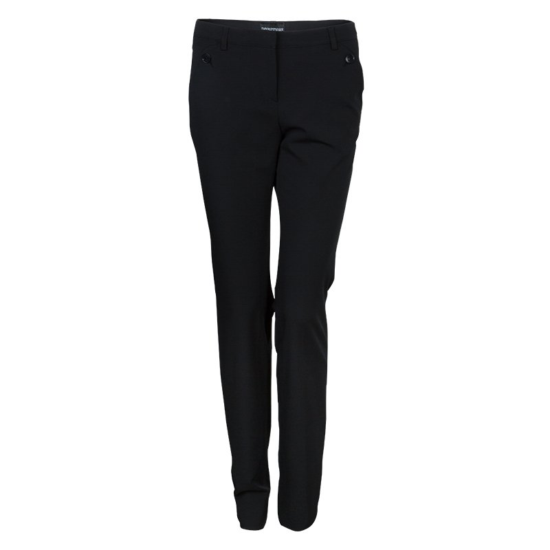 Pre Owned Emporio Armani Black Straight Fit Trousers S