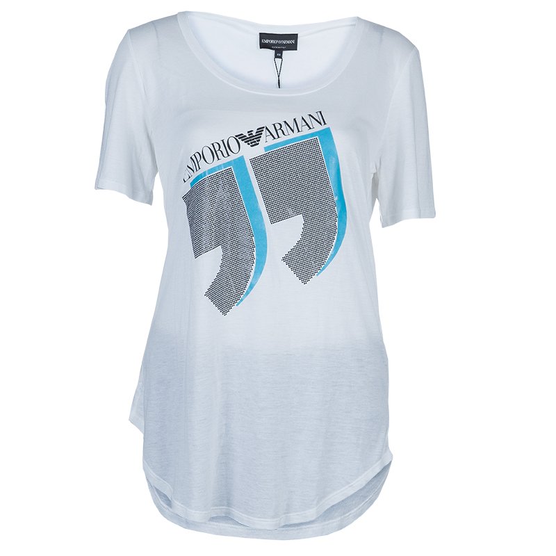 Pre Owned Emporio Armani White Studded Logo T-Shirt L