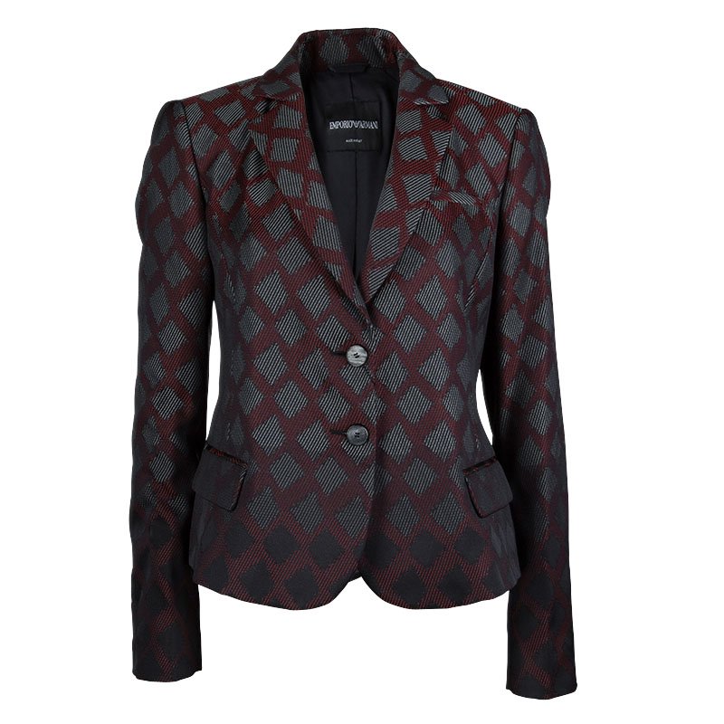 Pre Owned Emporio Armani Burgundy Textured Jacquard Blazer L
