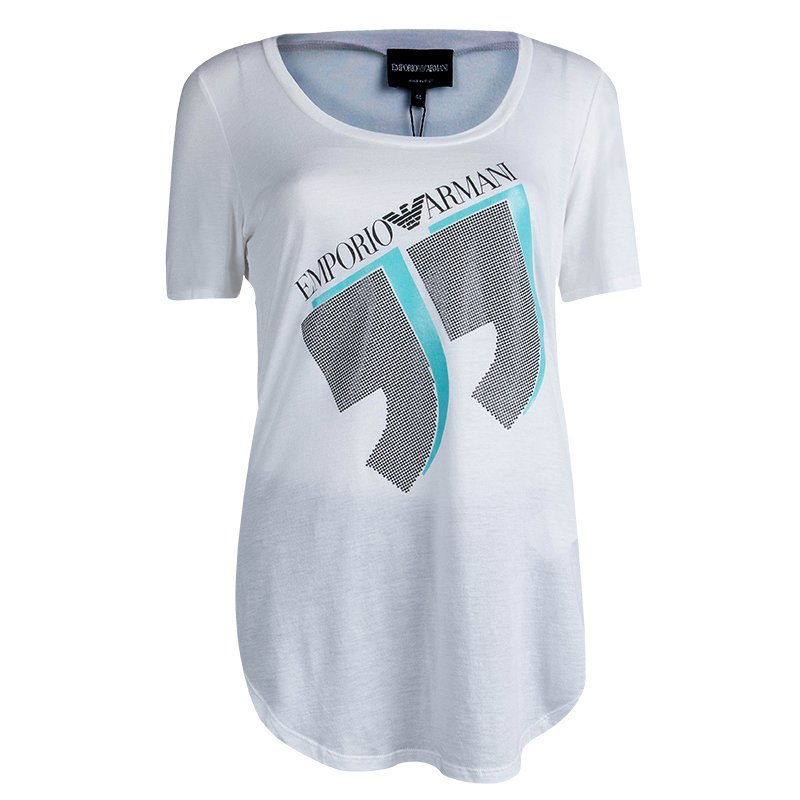 Pre Owned Emporio Armani White Studded Logo T-Shirt M