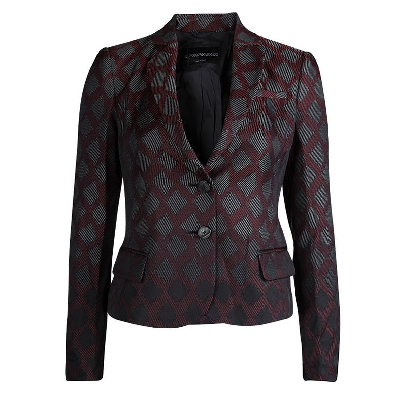 Pre Owned Emporio Armani Burgundy Textured Jacquard Blazer S