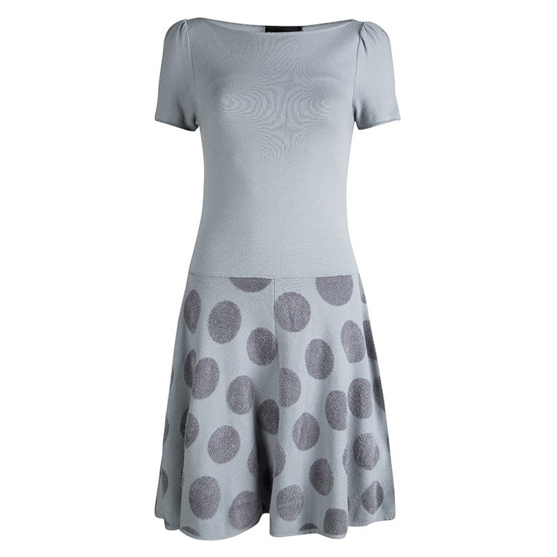 Pre Owned Emporio Armani Grey Chenille Polka Dot Short Sleeve Knit Dress M