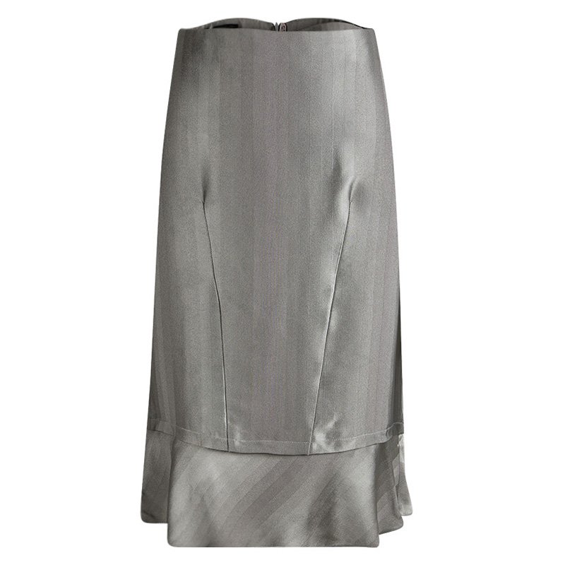 Pre Owned Emporio Armani Grey Satin Gradation Effect Ruffled Bottom Skirt L