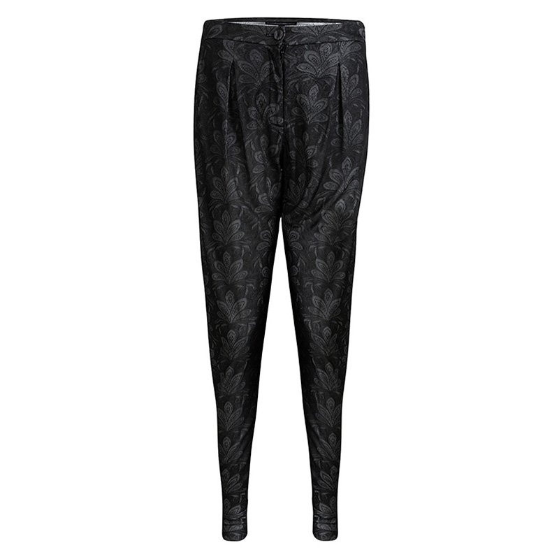 Pre Owned Emporio Armani Grey Floral Jersey Jacquard Trousers M