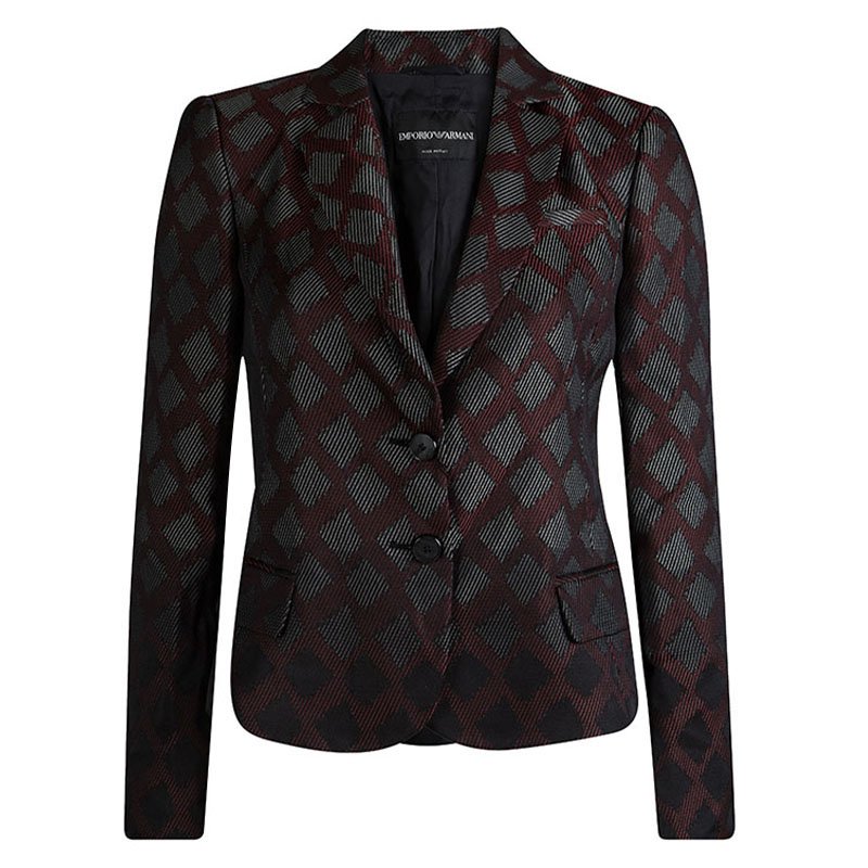 Pre Owned Emporio Armani Burgundy Textured Jacquard Blazer M