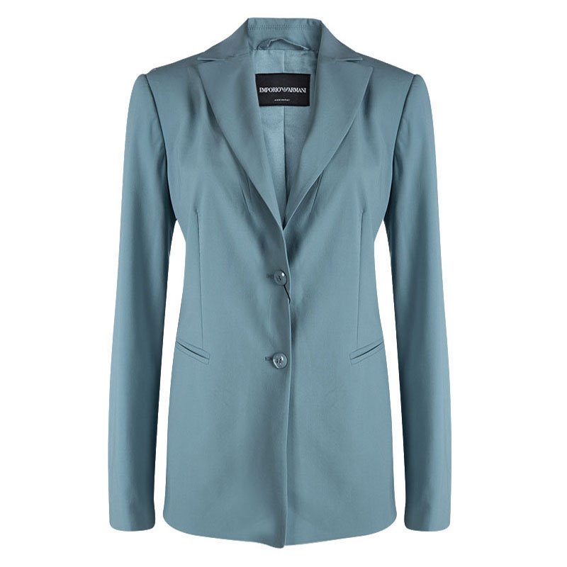 Pre Owned Emporio Armani Teal Wool Notched Collar Blazer L