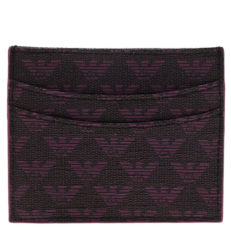 Emporio Armani Purple Canvas Logo Print Card Holder