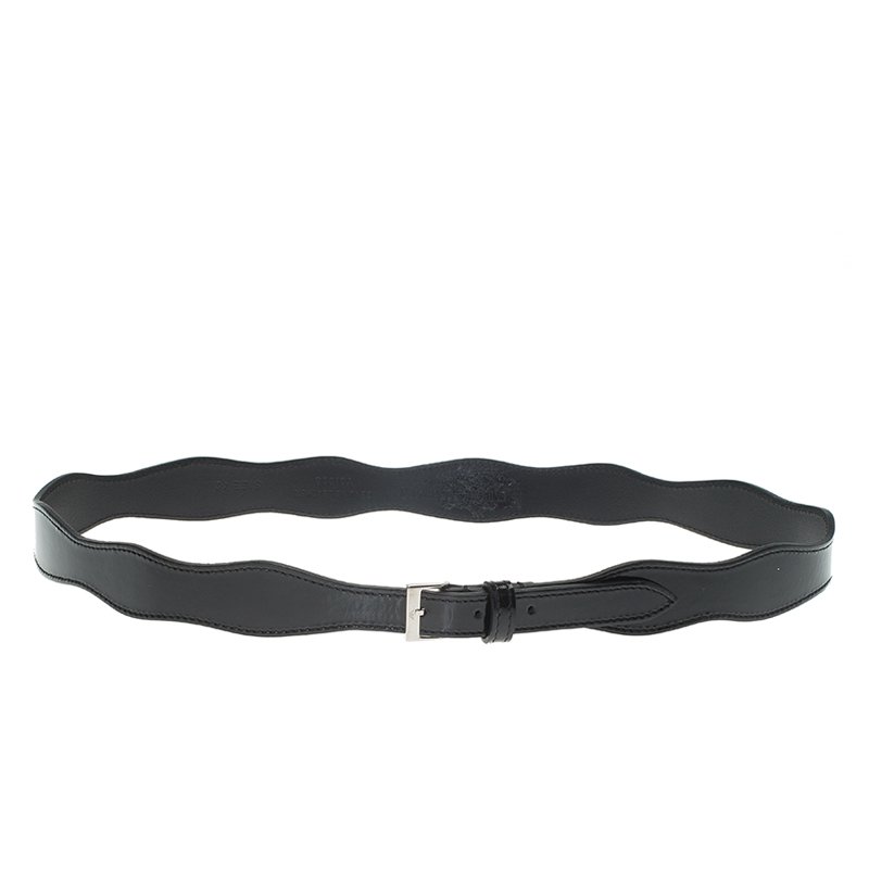 Pre Owned Emporio Armani Black Patent Wavy Belt 105 CM