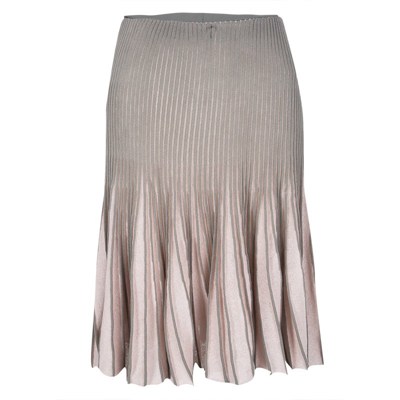 Pre Owned Emporio Armani Grey and Pink Pleated Skirt S