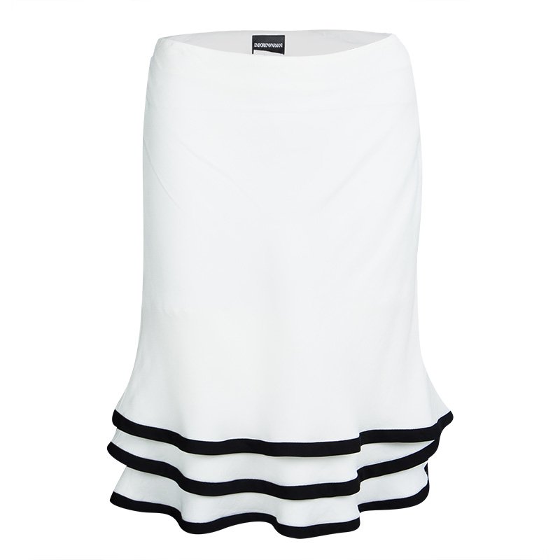 Pre Owned Emporio Armani White Layered Ruffle Bottom Skirt M