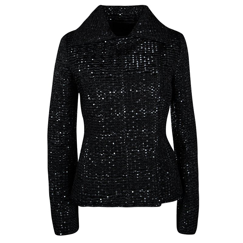 Pre Owned Emporio Armani Black Textured Dotted  Jacket M