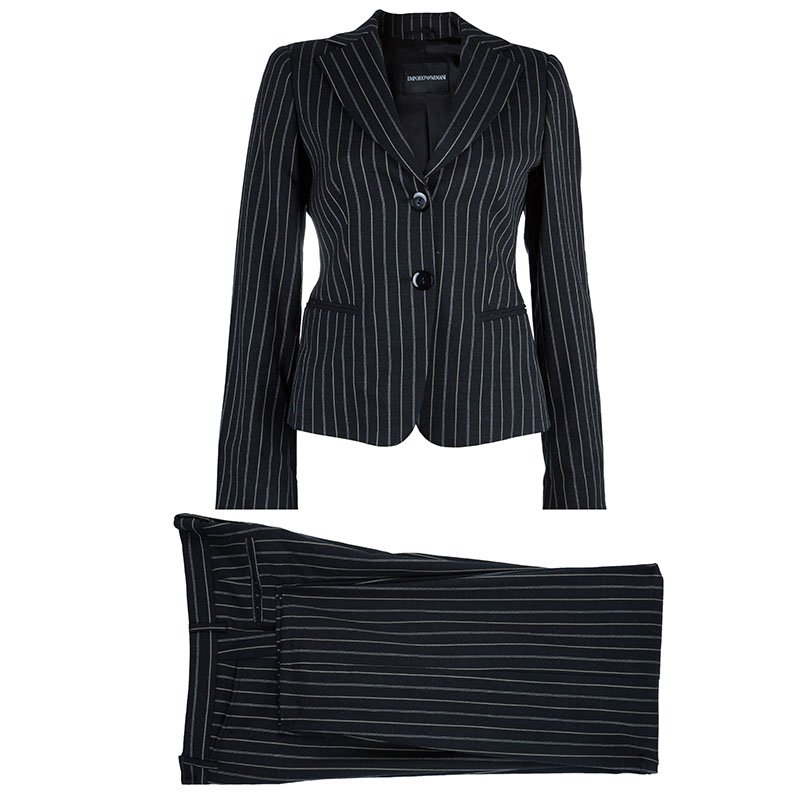 Emporio Armani Black Striped Pant Suit S