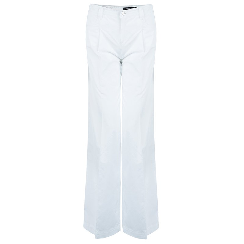 Pre Owned Emporio Armani White Flared Denim Jeans S